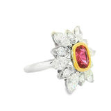 1.85 Carat Ruby Diamond Sunburst 18K White Gold Ring, AGL Certified