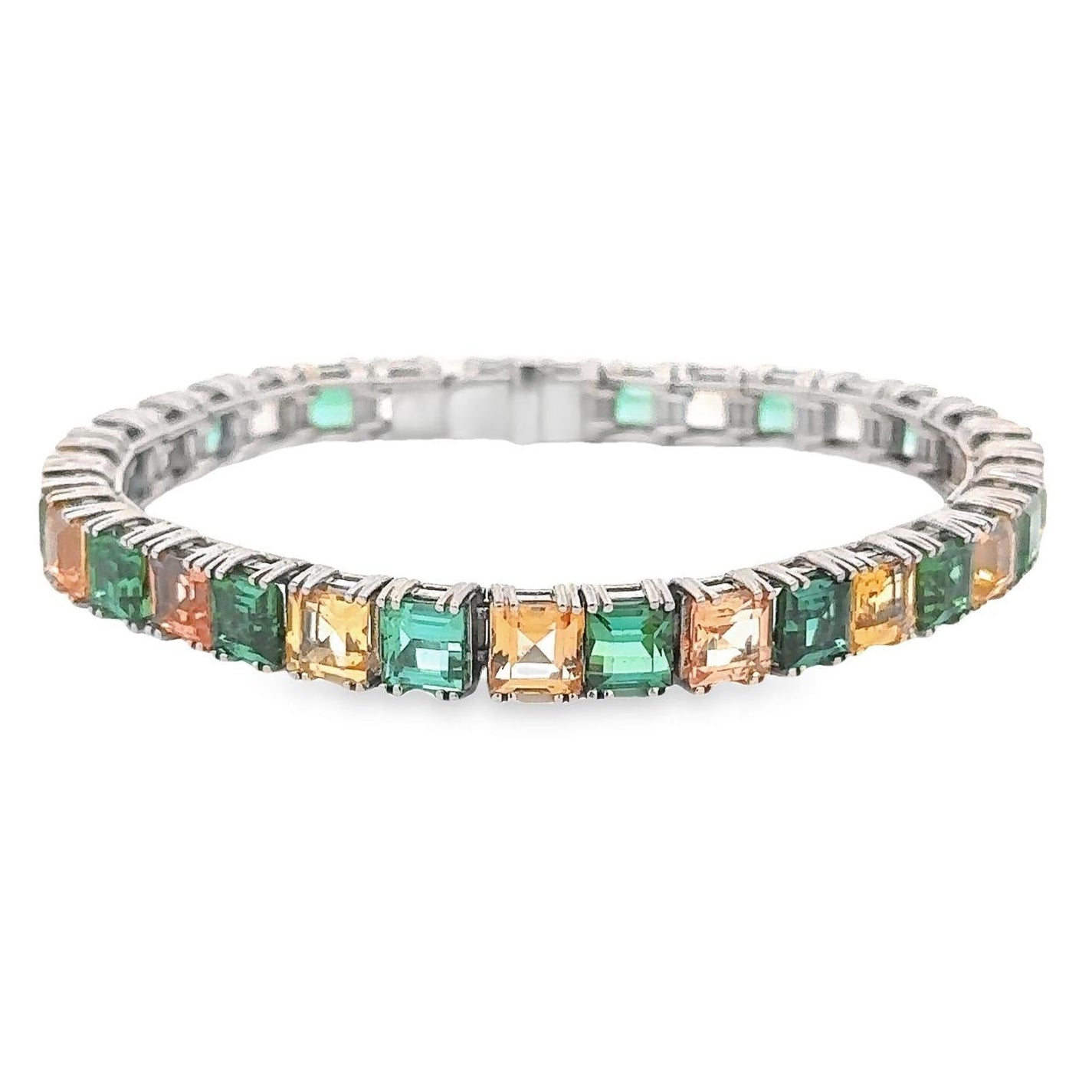 Green Tourmaline & Imperial Topaz 18K White Gold Line Bracelet