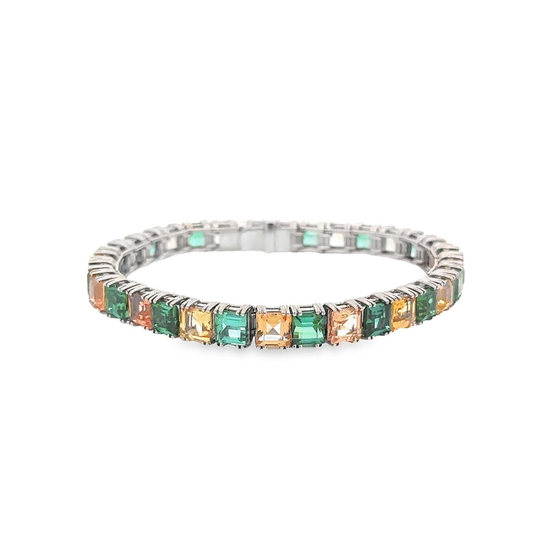 Green Tourmaline & Imperial Topaz 18K White Gold Line Bracelet