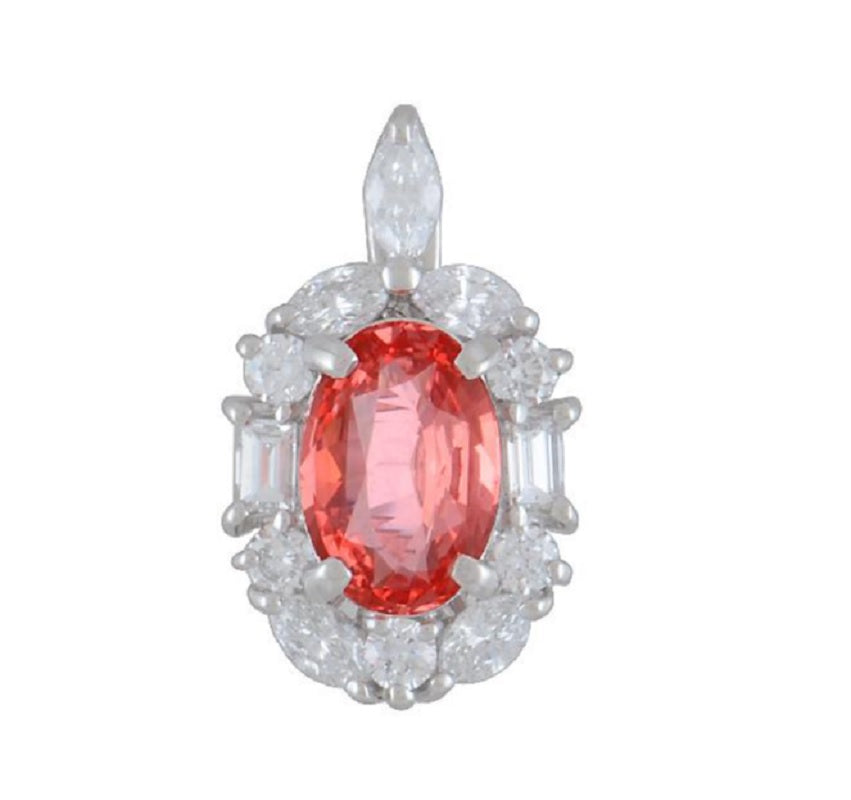 Fine Padparadscha Sapphire Diamond Platinum Pendant, GIA Certified