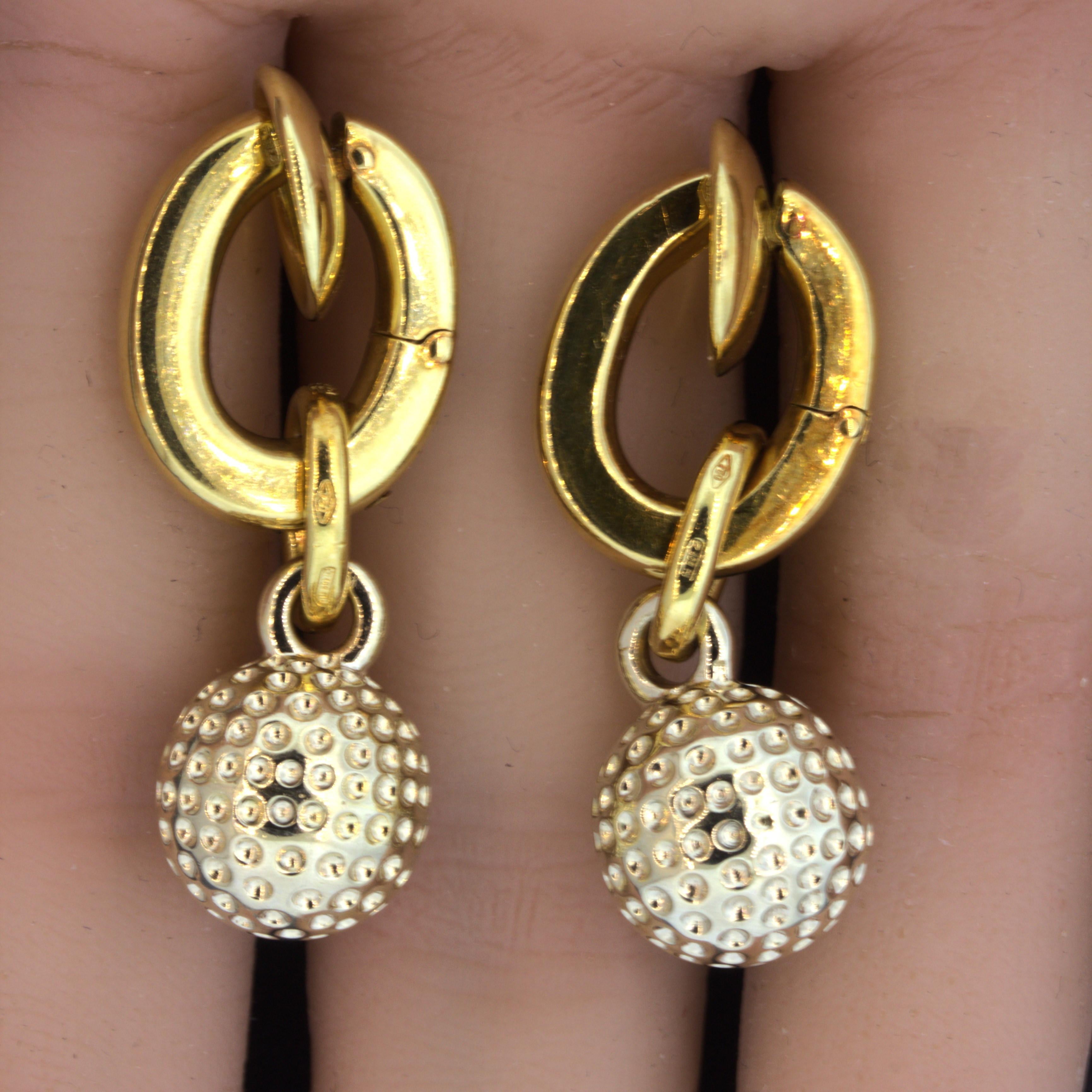 Pomellato 18k Yellow Gold Huggie Drop Ball Earrings