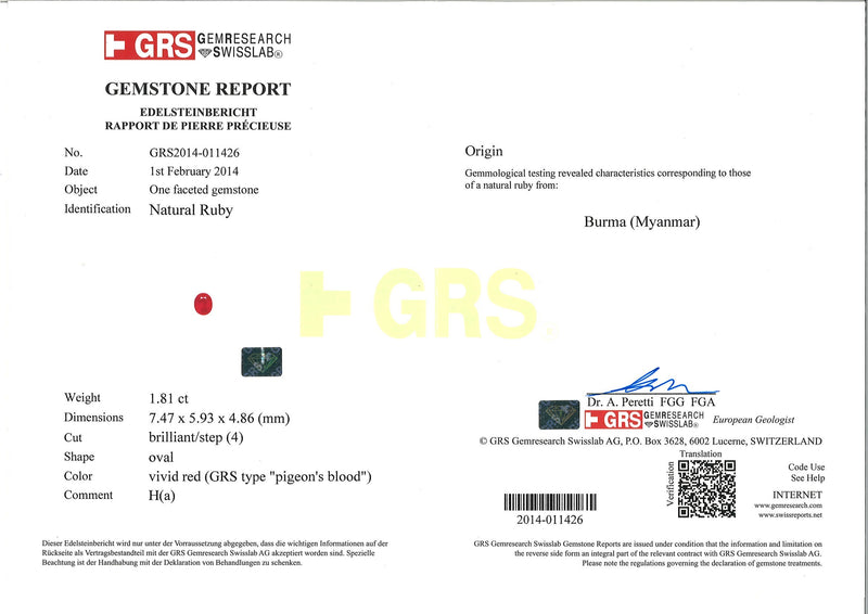 Pigeon Blood Burmese Ruby Diamond Platinum Ring, GRS Certified