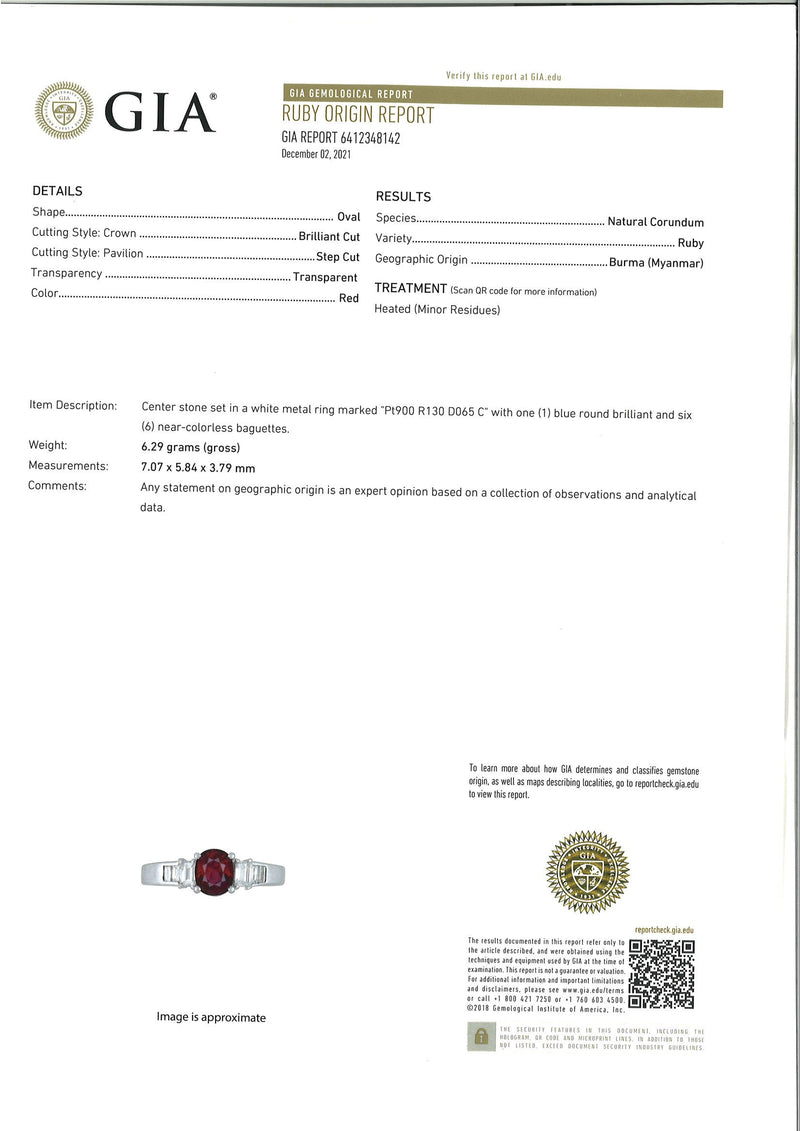Burmese Ruby Diamond Platinum Ring, GIA Certified
