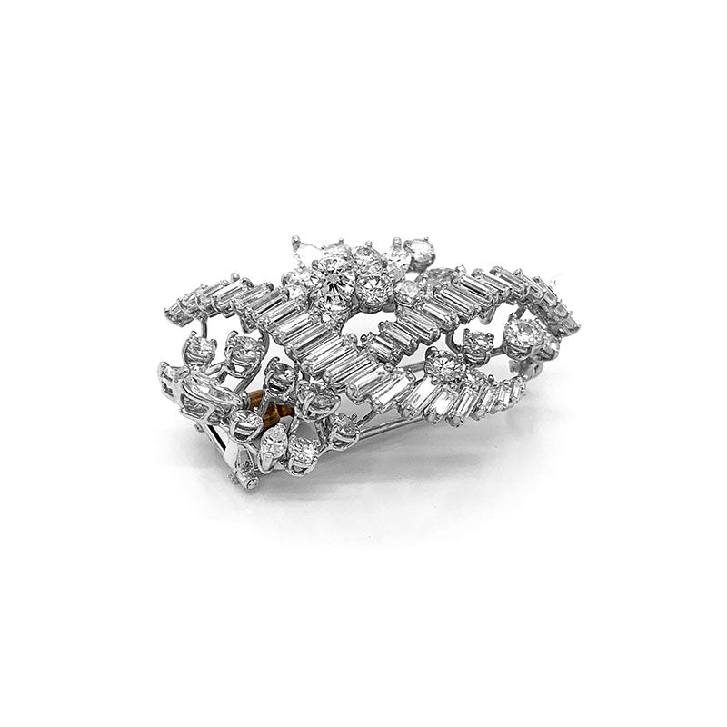 Midcentury French Diamond Platinum Brooch