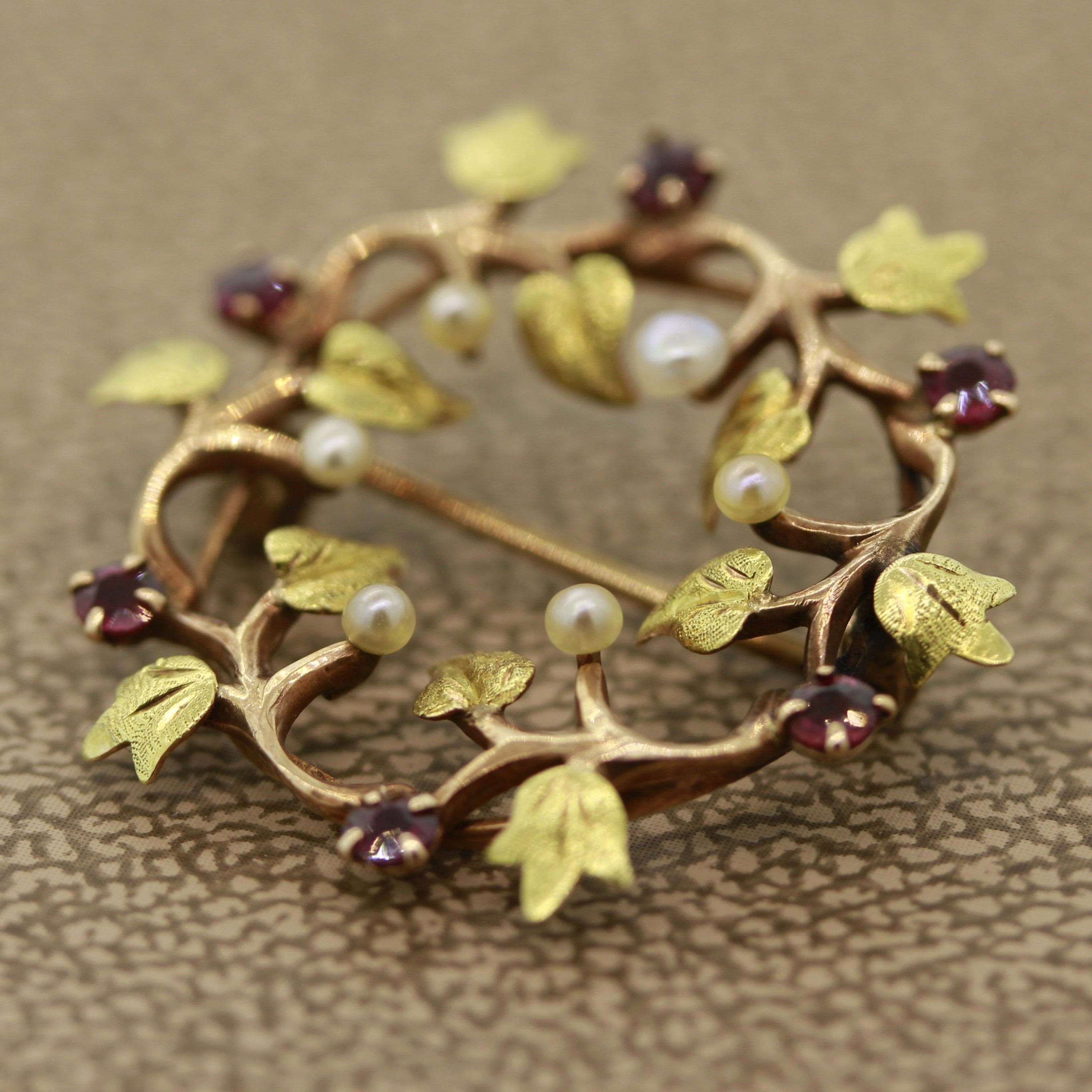 Antique Garnet Seed-Pearl Gold Pin-Brooch