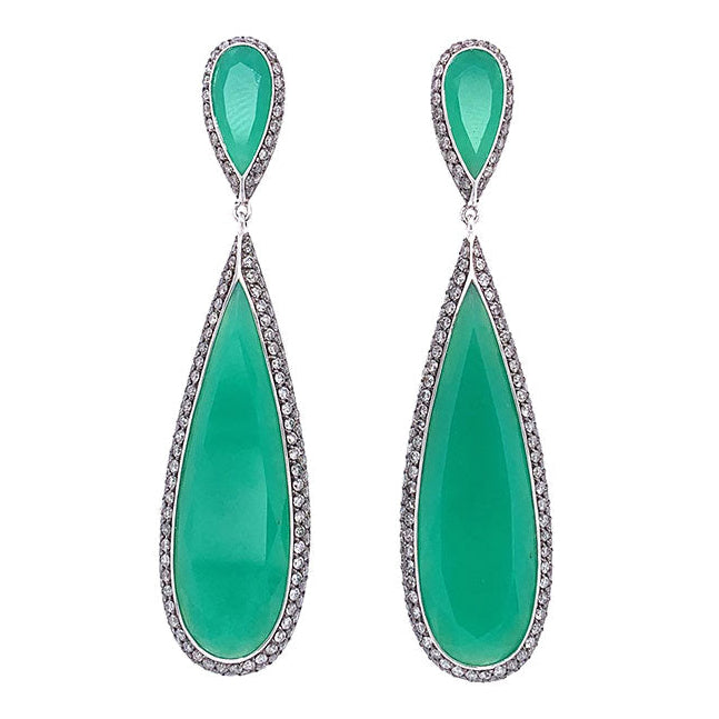 Chrysoprase Chalcedony Diamond Gold Drop Earrings