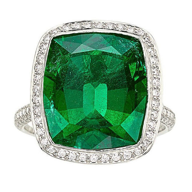 Exceptional Tiffany & Company Emerald Diamond Platinum Cocktail Ring