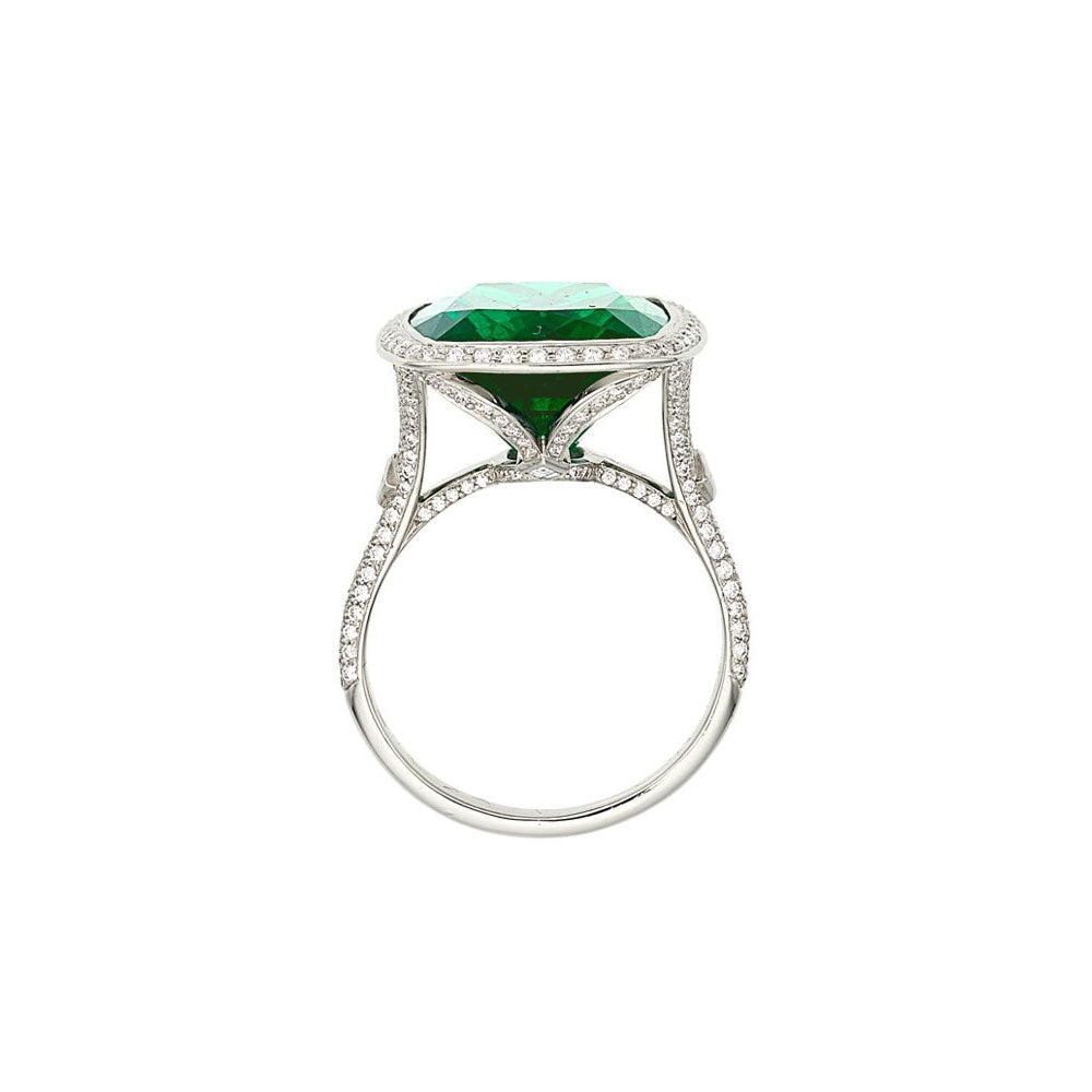 Exceptional Tiffany & Company Emerald Diamond Platinum Cocktail Ring