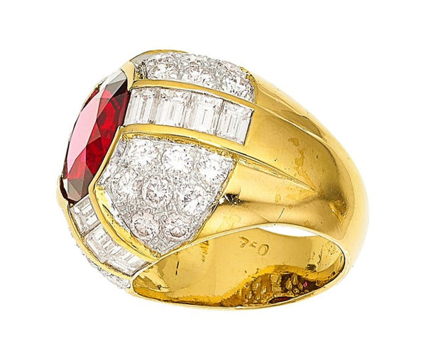 Thai Ruby Diamond Gold Dome Ring, AGL Certified