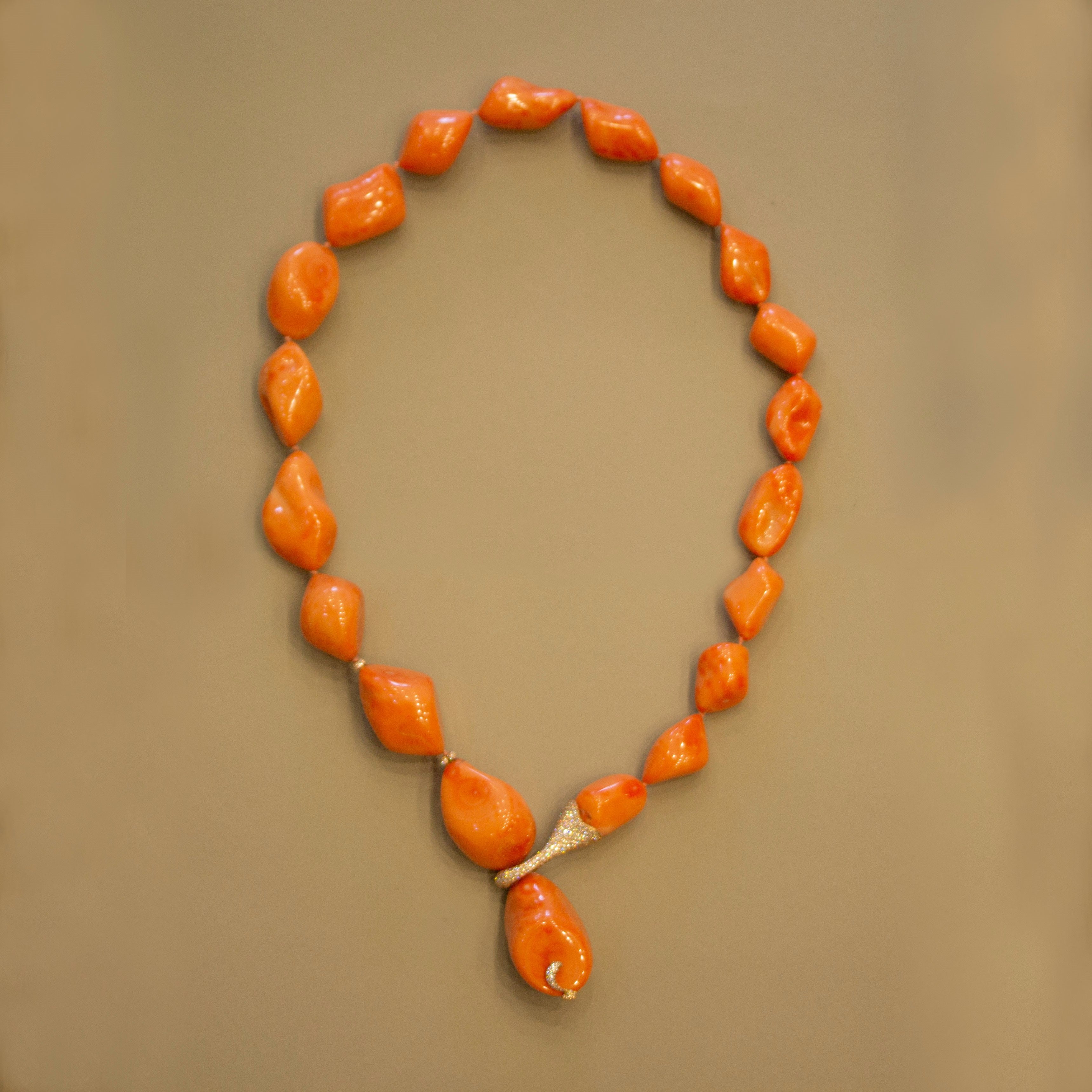 Chantecler of Capri Italian Natural Coral Diamond Gold Necklace