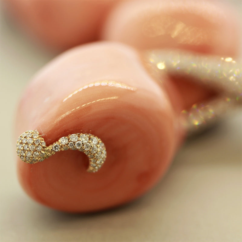 Chantecler of Capri Italian Natural Coral Diamond Gold Necklace