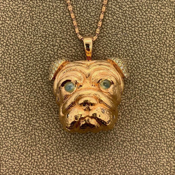 Bull-Dog Diamond Cats Eye Chrysoberyl Gold Pendant