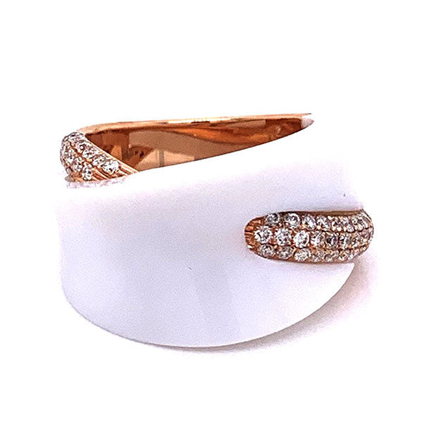 White Onyx Diamond Gold Ring