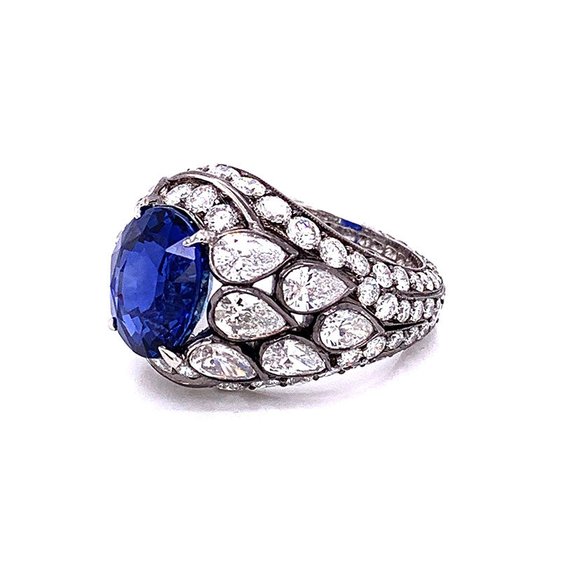 Gem Ceylon Sapphire Diamond Gold Ring, GIA Certified