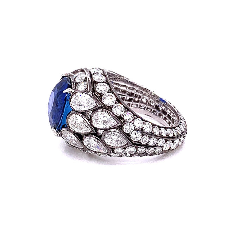 Gem Ceylon Sapphire Diamond Gold Ring, GIA Certified