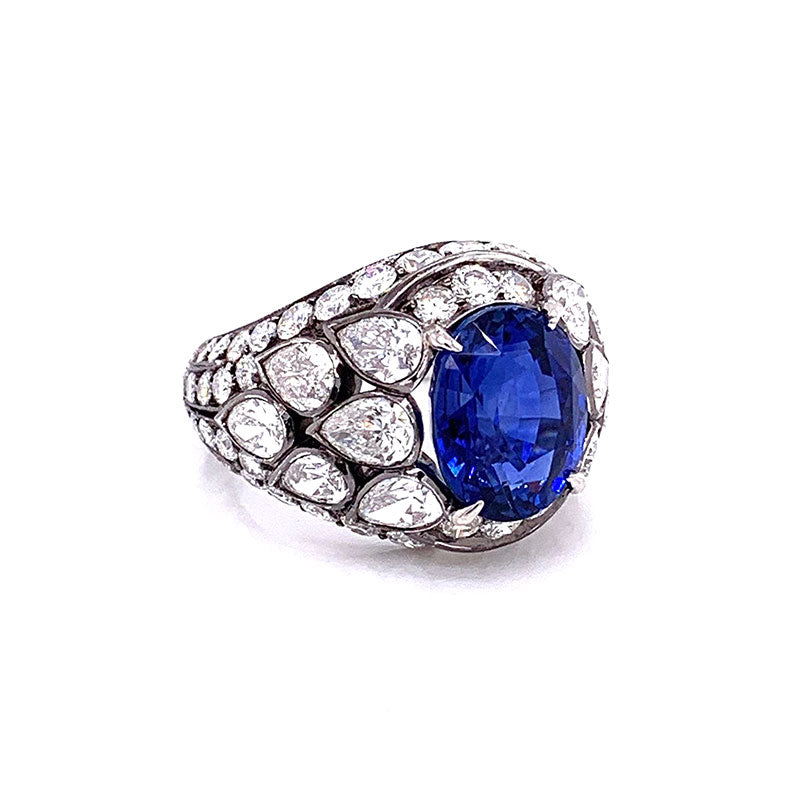 Gem Ceylon Sapphire Diamond Gold Ring, GIA Certified