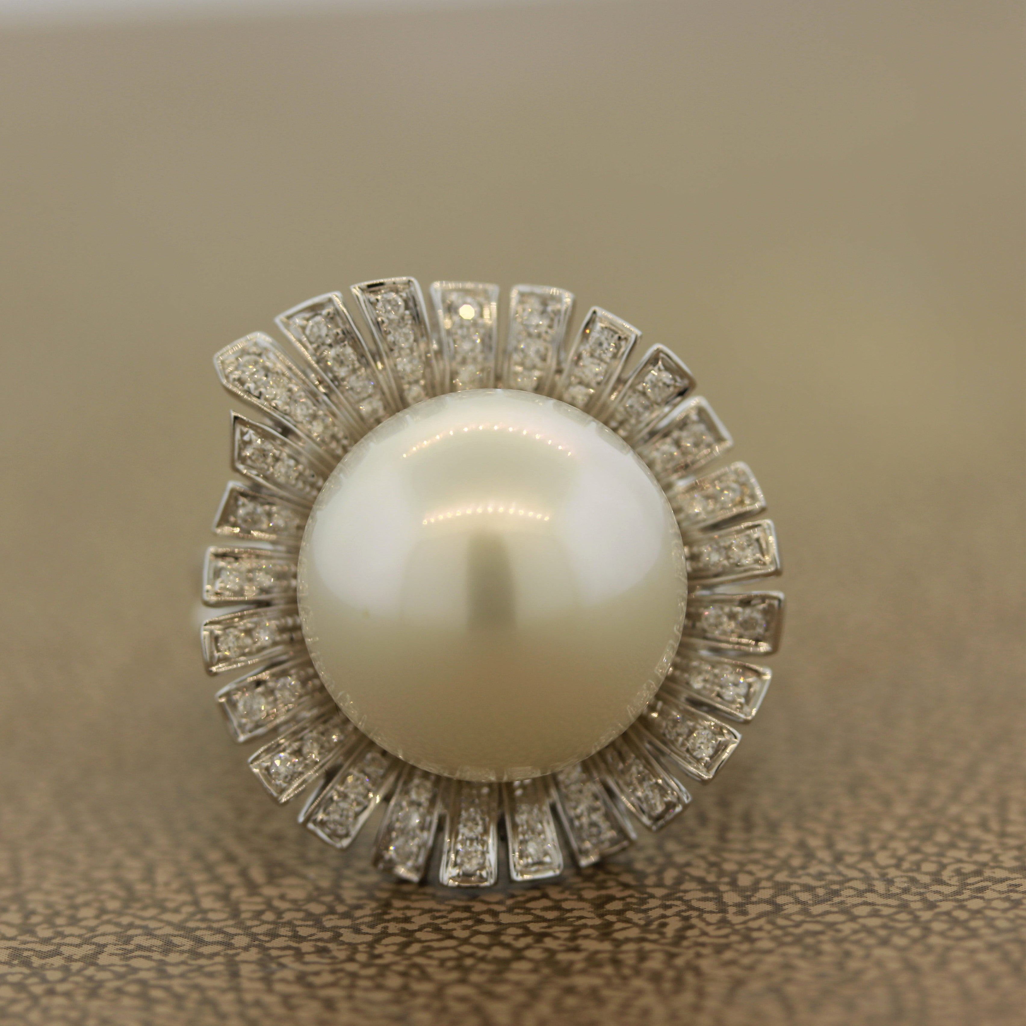 South Sea Cultured Pearl Diamond Gold Blossom Ring