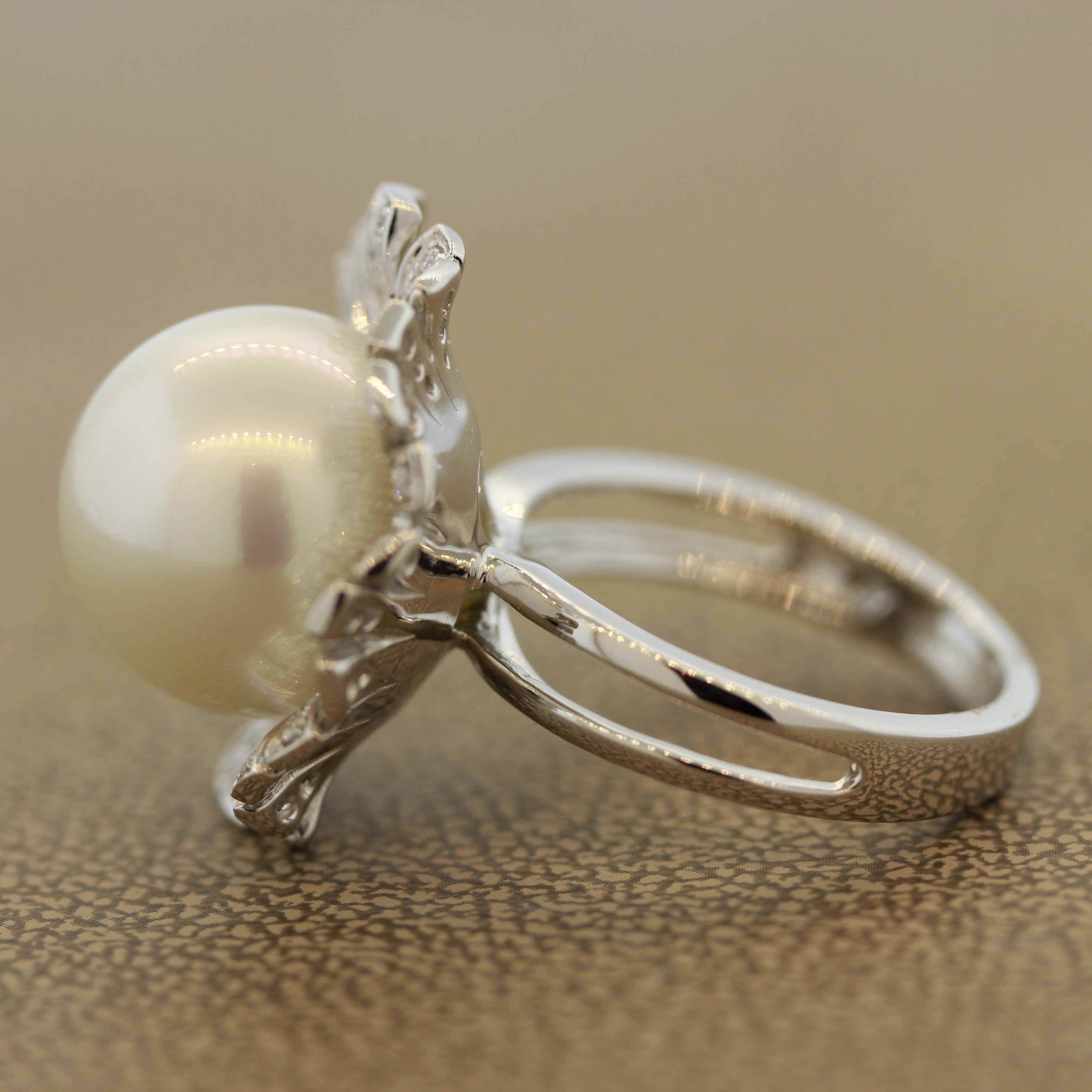 South Sea Cultured Pearl Diamond Gold Blossom Ring