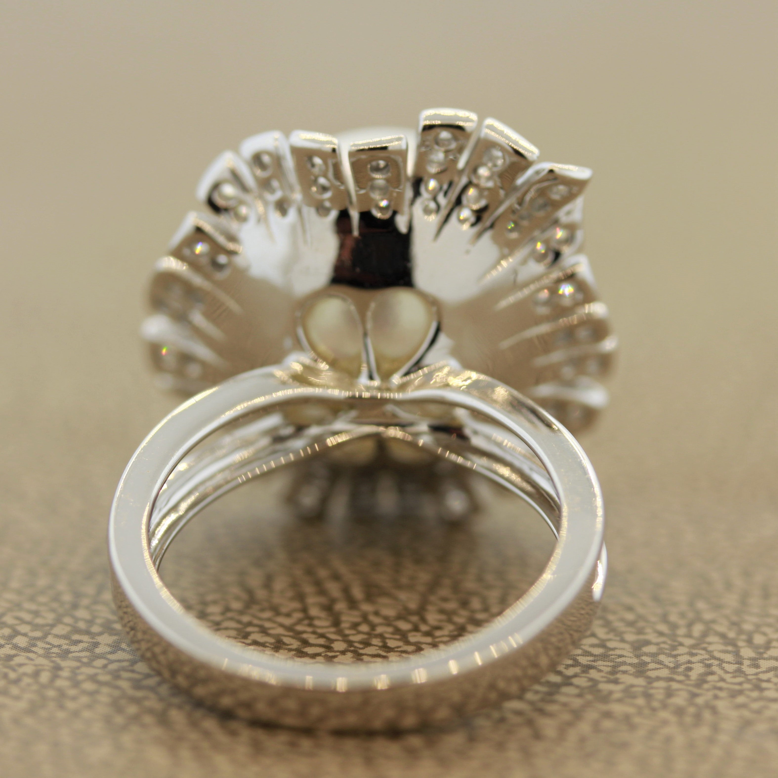 South Sea Cultured Pearl Diamond Gold Blossom Ring