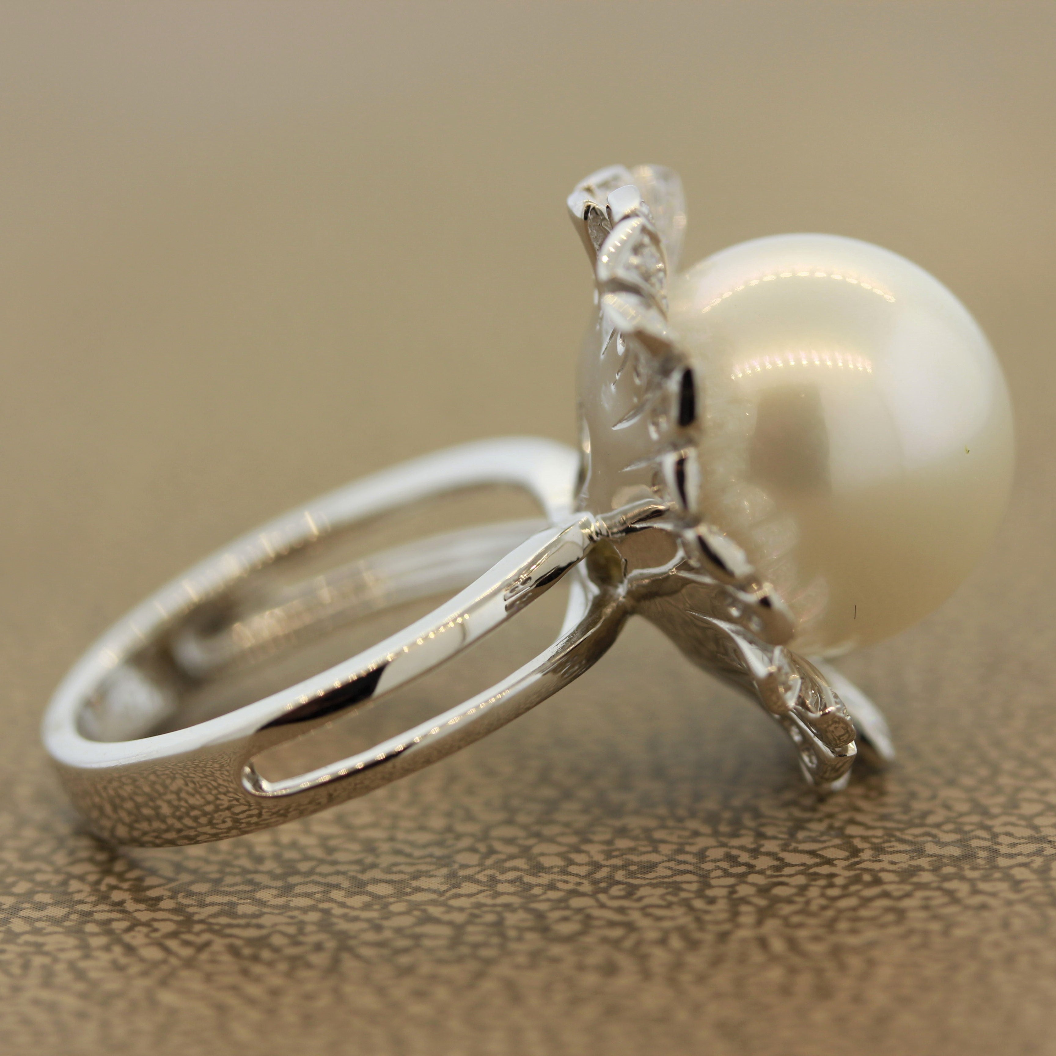 South Sea Cultured Pearl Diamond Gold Blossom Ring