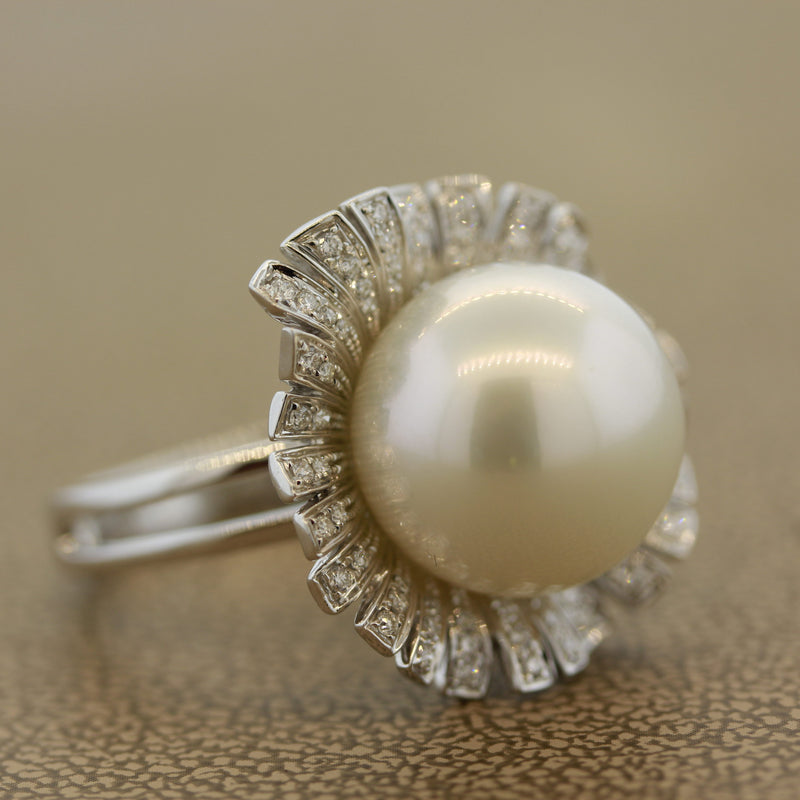 South Sea Cultured Pearl Diamond Gold Blossom Ring