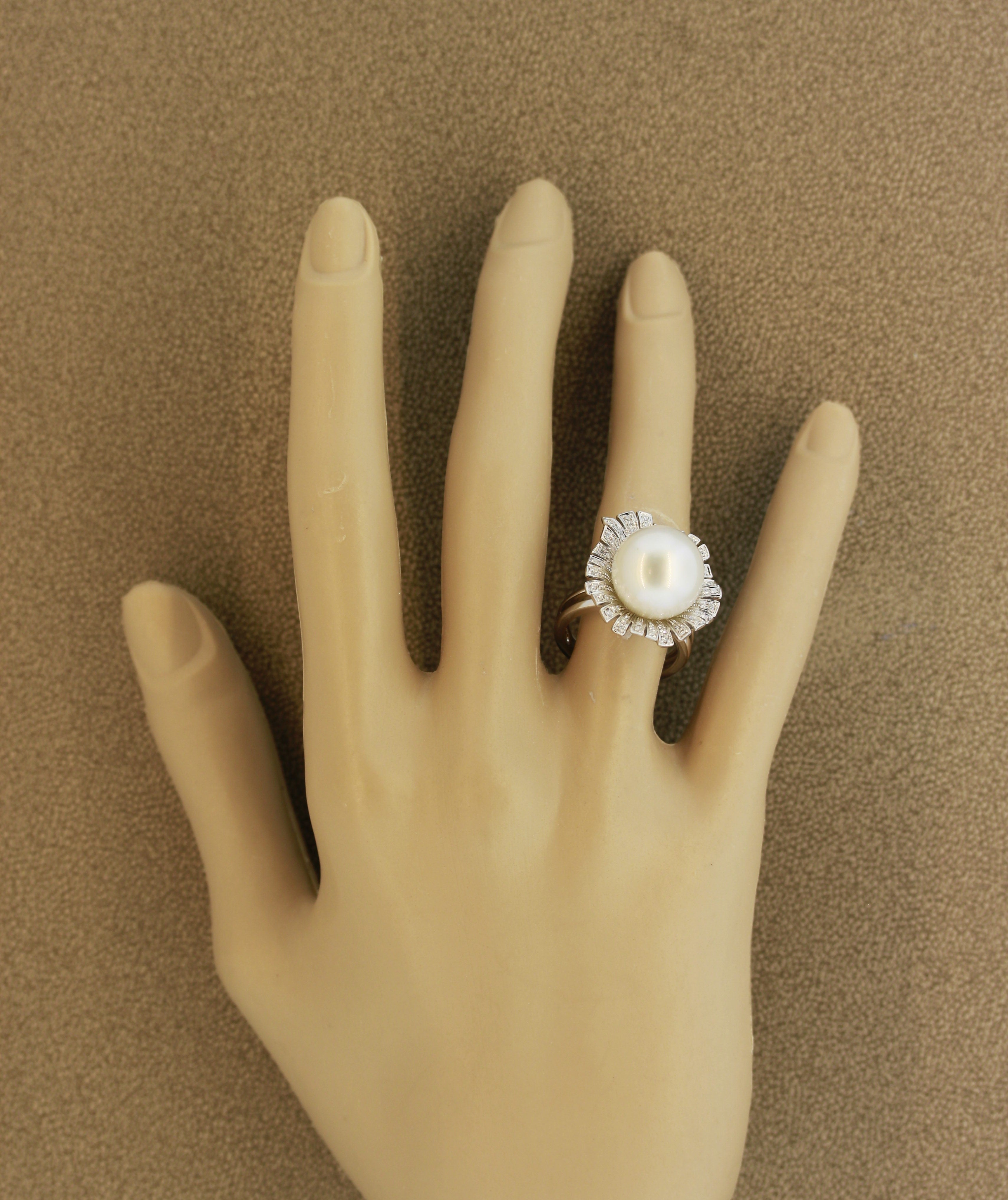 South Sea Cultured Pearl Diamond Gold Blossom Ring