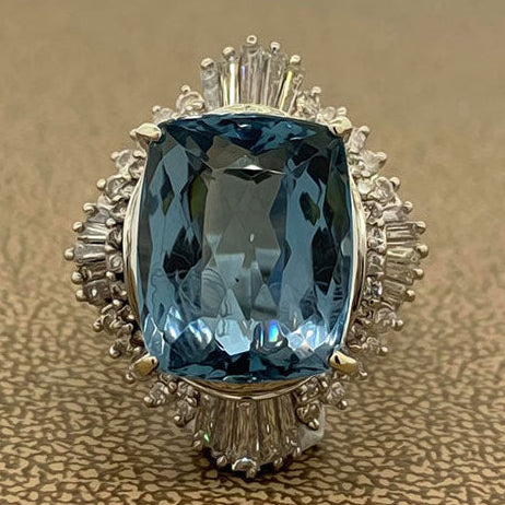 Aquamarine Diamond Platinum Cocktail Ring