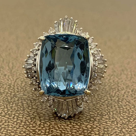 Aquamarine Diamond Platinum Cocktail Ring