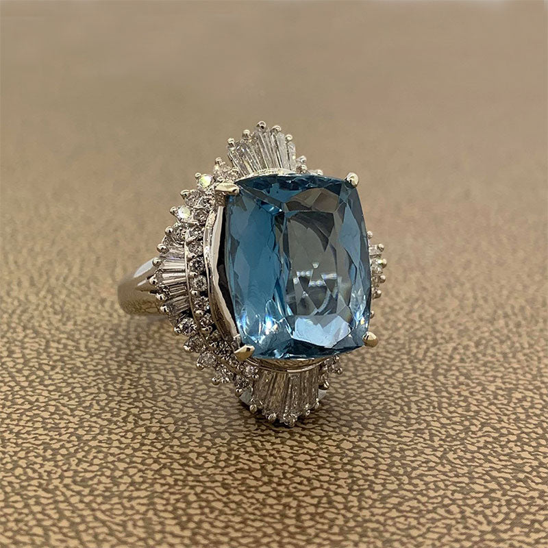 Aquamarine Diamond Platinum Cocktail Ring