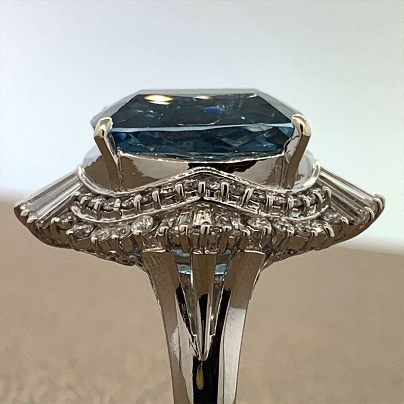 Aquamarine Diamond Platinum Cocktail Ring