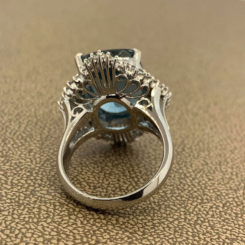 Aquamarine Diamond Platinum Cocktail Ring