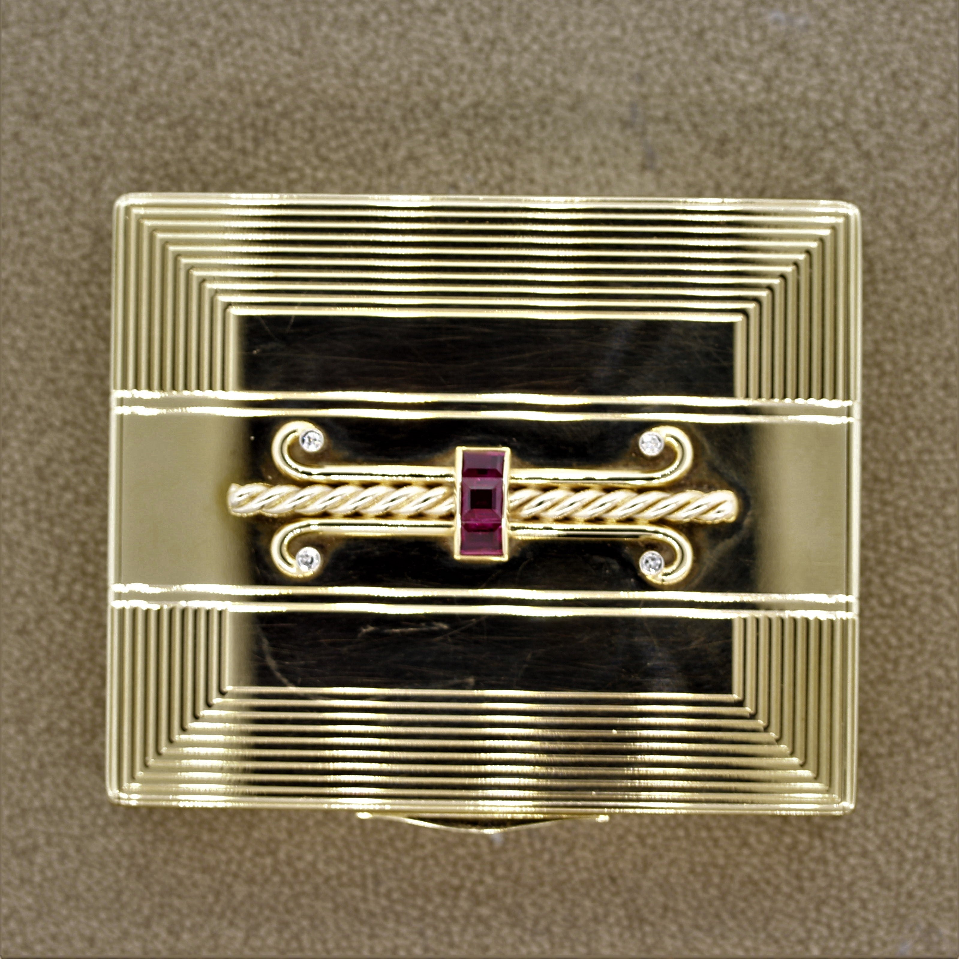 Tiffany & Co. Ruby Diamond Gold Compact Powder Case