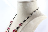 Multi-Color Cabochon Tourmaline Onyx Diamond Gold Drop Necklace